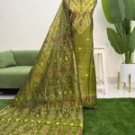 হাতের তাতে তৈরী সেমি মসলিন জামদানি থ্রি পিস (Code-409)