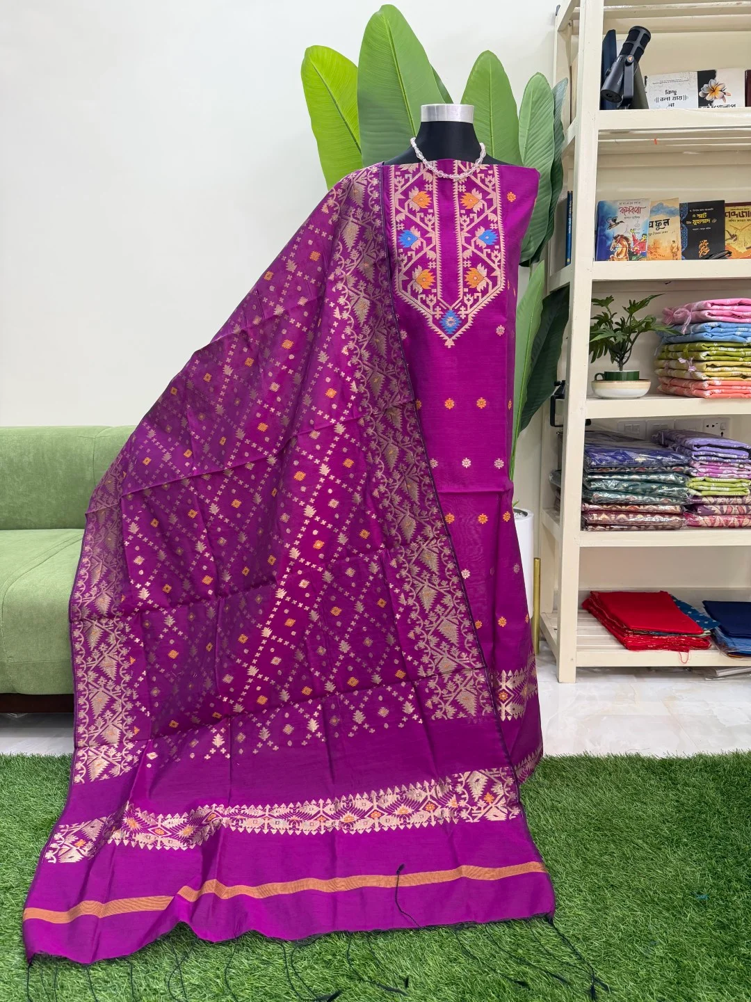 tangail-half-silk-jamdani-three-piece-code-188 টাঙ্গাইল হাফসিল্ক জামদানি থ্রি পিস (Code-188) - Image 1