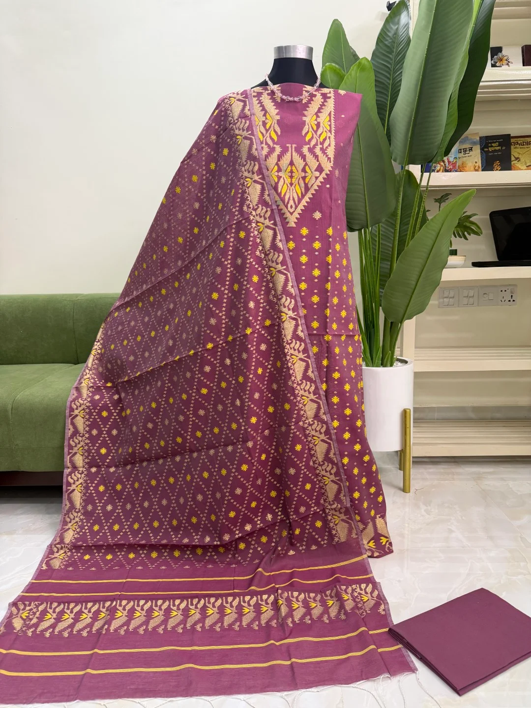 tangail-half-silk-jamdani-three-piece-code-192 টাঙ্গাইল হাফসিল্ক জামদানি থ্রি পিস (Code-192) - Image 1