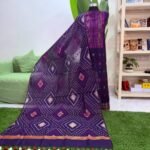 হাতের তাতে তৈরী সেমি মসলিন জামদানি থ্রি পিস (Code Violet-503)