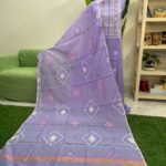 হাতের তাতে তৈরী সেমি মসলিন জামদানি থ্রি পিস (Code Parple-5011)