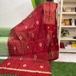 হাতের তাতে তৈরী সেমি মসলিন জামদানি থ্রি পিস (Code RED-505)