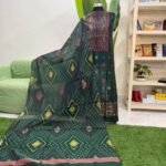 হাতের তাতে তৈরী সেমি মসলিন জামদানি থ্রি পিস (Code seagreen-508)