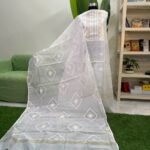 হাতের তাতে তৈরী সেমি মসলিন জামদানি থ্রি পিস (Code WHITE-506)